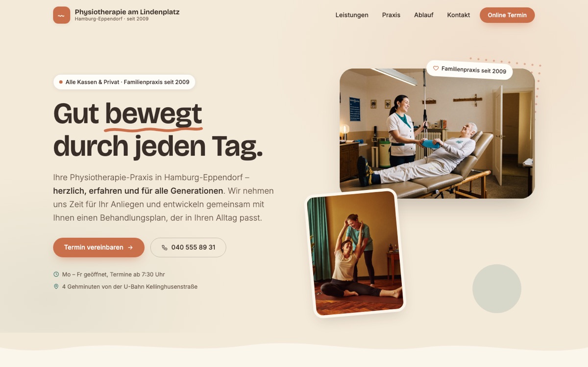Website-Konzept Physio am Lindenplatz – Startseite