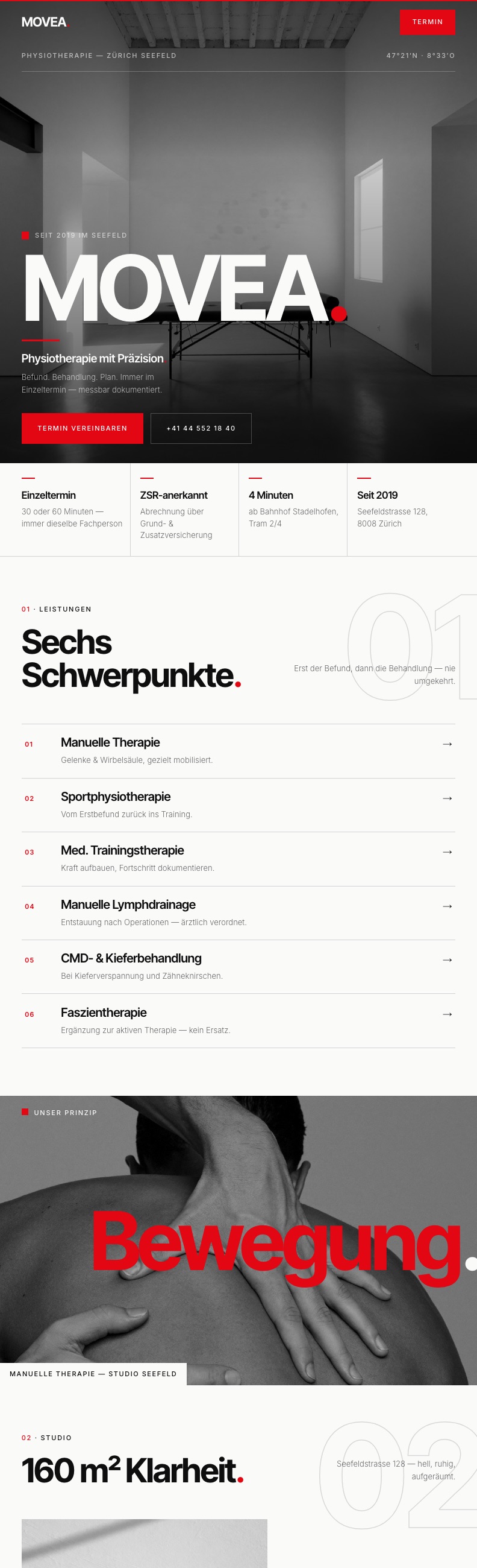 Website-Konzept Movea – vollständige Startseite